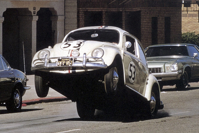 Herbie the beetle doing a wheelie.