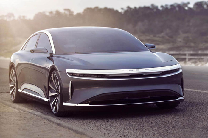Lucid Air front shot on a road